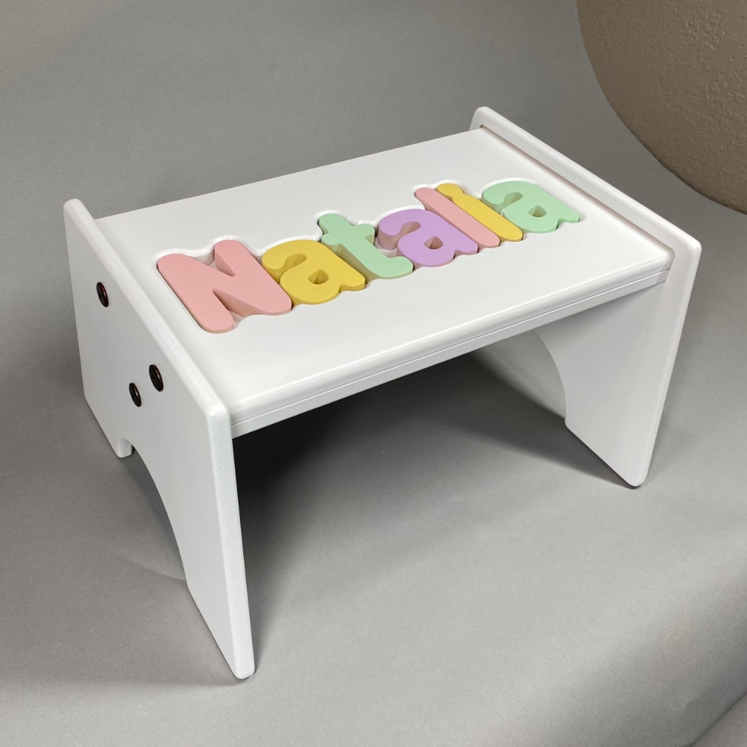Personalized White Puzzle Stool S S Woodcrafts Since 1987
